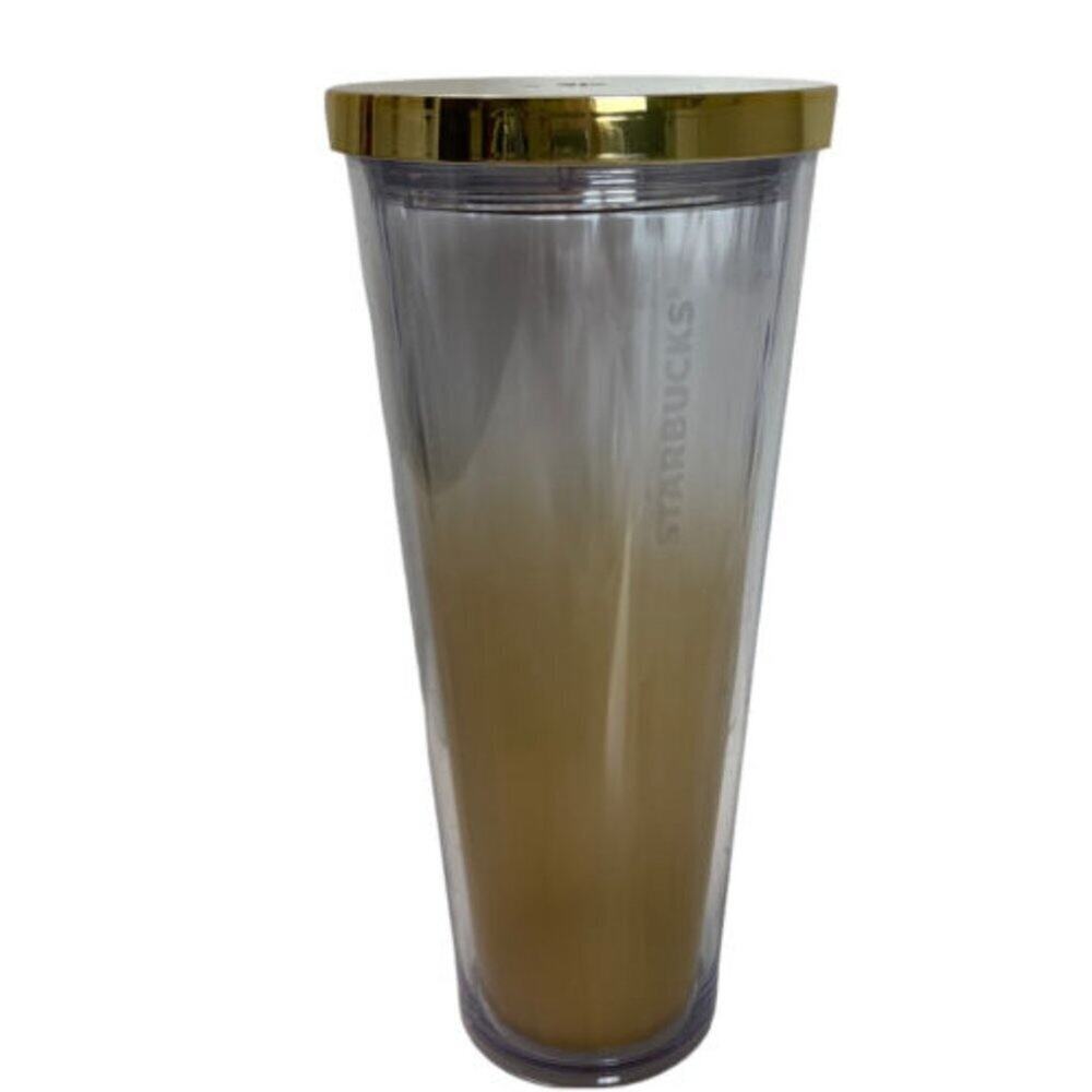 2014 Starbucks Venti Cold Cup Gold ombre with white dot Venti 24 oz. EUC